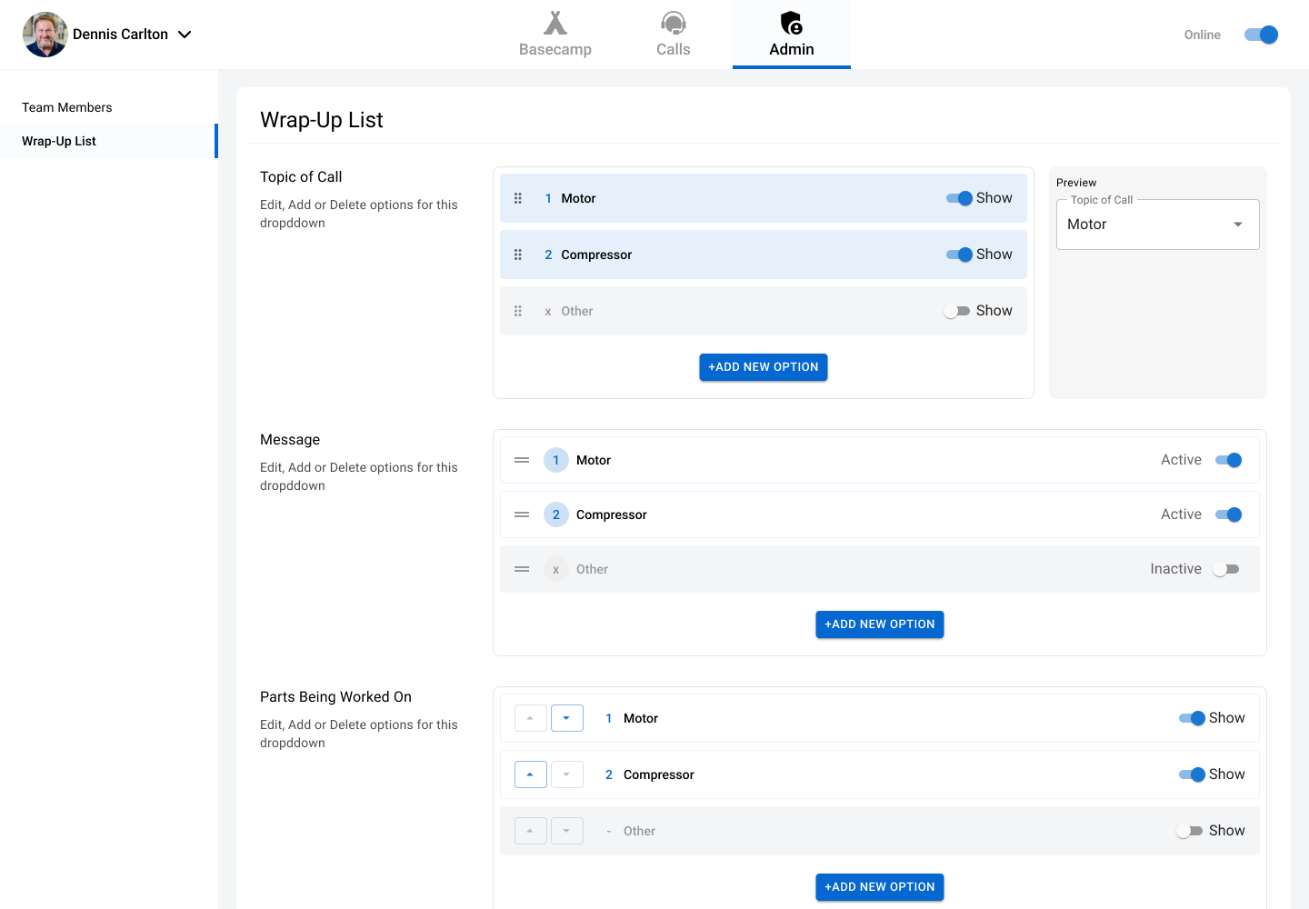 View of the model profile
